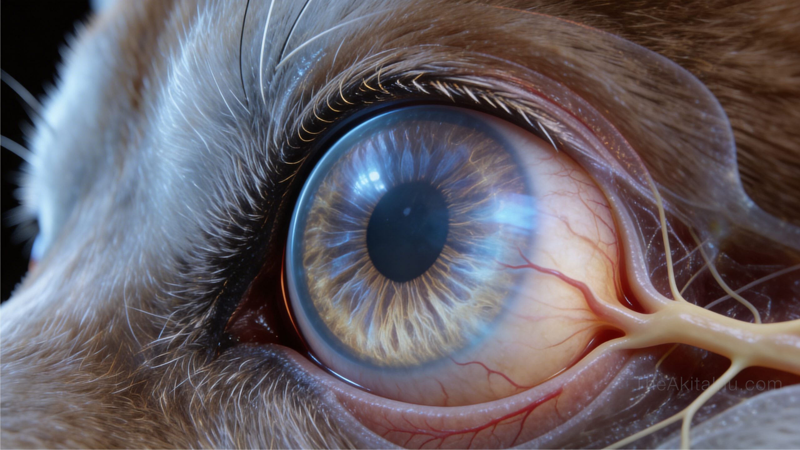 Glaucoma in the Akita Inu eye showing increased intraocular pressure and optic nerve compression