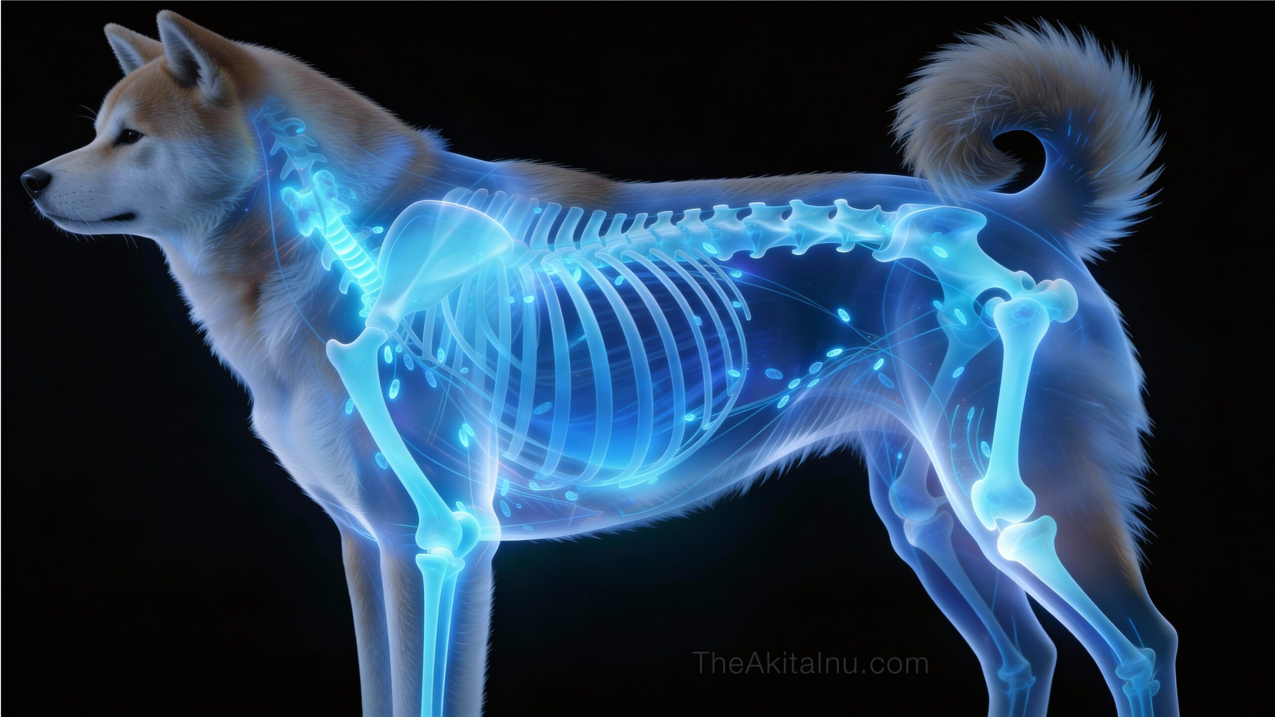 Veterinary illustration highlighting body areas where cancer is less commonly observed in the Japanese Akita.